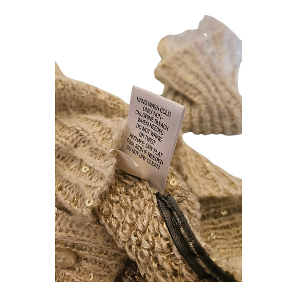 Simply Vera Vera Wang Small Beige Long Sleeve Sequin Knit Button Up Sweater - Picture 5 of 9